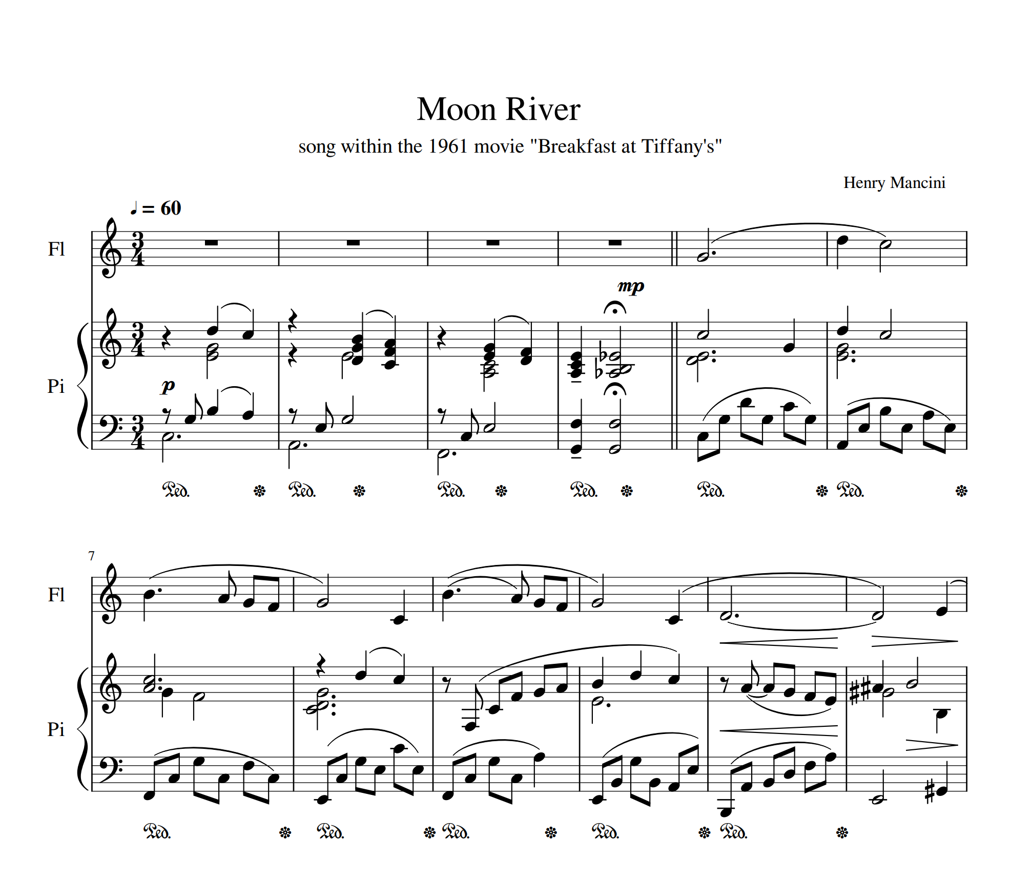 Henry Mancini - Moon River sheet music for flute and piano